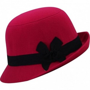 Fedoras Women's Candy Color Wool Rool Up Bowler Derby Cap Cat Ear Hat - Black Bow Rose - CY11PL6Z2JJ $7.13