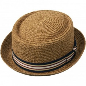 Fedoras Men's Fancy Summer Straw Pork Pie Derby Fedora Upturn Brim Hat - Toast - CM12FFO0P9X $26.50