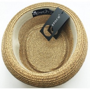 Fedoras Men's Fancy Summer Straw Pork Pie Derby Fedora Upturn Brim Hat - Toast - CM12FFO0P9X $26.50