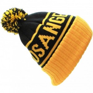 Skullies & Beanies Los Angeles California Cuff Beanie Cable Knit Pom Pom Hat Cap - Black Yellow - CL11OMVANQF $23.07