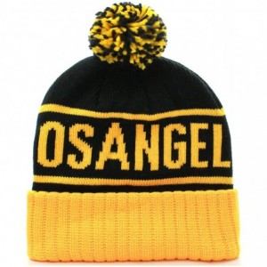 Skullies & Beanies Los Angeles California Cuff Beanie Cable Knit Pom Pom Hat Cap - Black Yellow - CL11OMVANQF $12.30