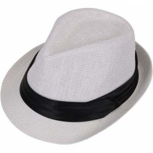 Fedoras Men/Women Classic Lightweight Straw Fedora Hat w/Band - White - CD180EK7KIG $13.46