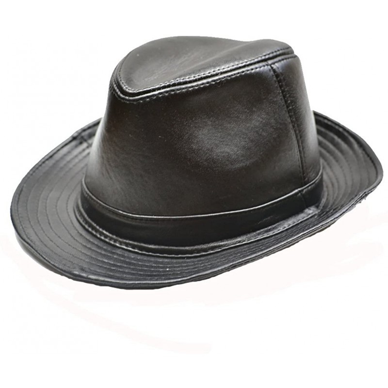 Fedoras Men's Genuine Leather Fedora Porkpie Hat - CI1247K3XE5 $19.30