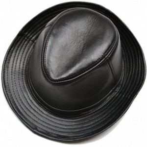 Fedoras Men's Genuine Leather Fedora Porkpie Hat - CI1247K3XE5 $19.30