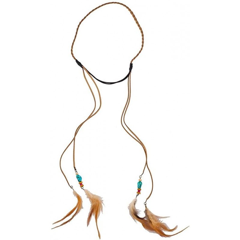 Headbands Boho Tan Suede Braided Feather Headband - C412FC0KNVF $9.31