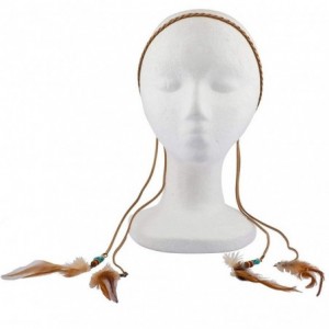 Headbands Boho Tan Suede Braided Feather Headband - C412FC0KNVF $9.31