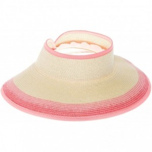 Sun Hats Wide Brim Roll-Up Sun Beach Visor Large Floppy Ombre Straw Ponytail Visor - Pink - C218CTADNZE $26.34