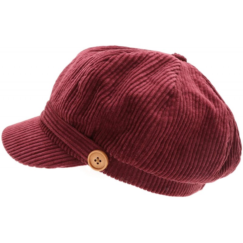 Newsboy Caps Women's Classic Visor Baker boy Cap Newsboy Cabbie Winter Cozy Hat with Comfort Elastic Back - Corduroy Burgundy...