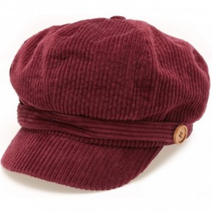 Newsboy Caps Women's Classic Visor Baker boy Cap Newsboy Cabbie Winter Cozy Hat with Comfort Elastic Back - Corduroy Burgundy...