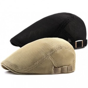 Newsboy Caps 2 Pack Men's Flat Cap Mesh Beret Cabbie Hunting Hat Summer Newsboy Ivy Cap - Black+khaki - CG18D8CGZS6 $11.99