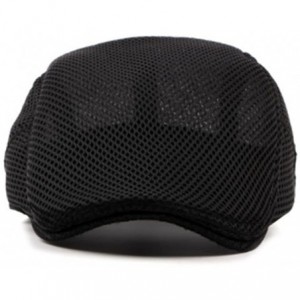 Newsboy Caps 2 Pack Men's Flat Cap Mesh Beret Cabbie Hunting Hat Summer Newsboy Ivy Cap - Black+khaki - CG18D8CGZS6 $11.99