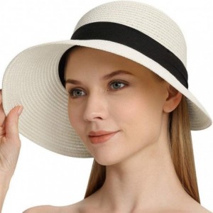 Sun Hats Women's Sun Hat Wide Brim Foldable Straw Hats Summer Travel Beach Cap - White - CE1944Z9XXR $15.11