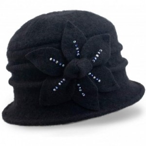 Bucket Hats Women's Daisy Flower Wool Cloche Bucket Hat - Beaded Black - CE11ODJP7X1 $28.46