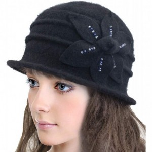 Bucket Hats Women's Daisy Flower Wool Cloche Bucket Hat - Beaded Black - CE11ODJP7X1 $28.46