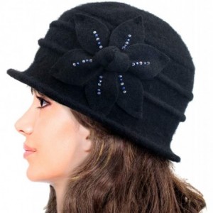 Bucket Hats Women's Daisy Flower Wool Cloche Bucket Hat - Beaded Black - CE11ODJP7X1 $28.46