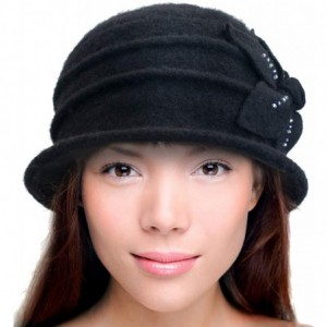 Bucket Hats Women's Daisy Flower Wool Cloche Bucket Hat - Beaded Black - CE11ODJP7X1 $28.46