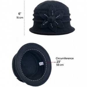 Bucket Hats Women's Daisy Flower Wool Cloche Bucket Hat - Beaded Black - CE11ODJP7X1 $28.46