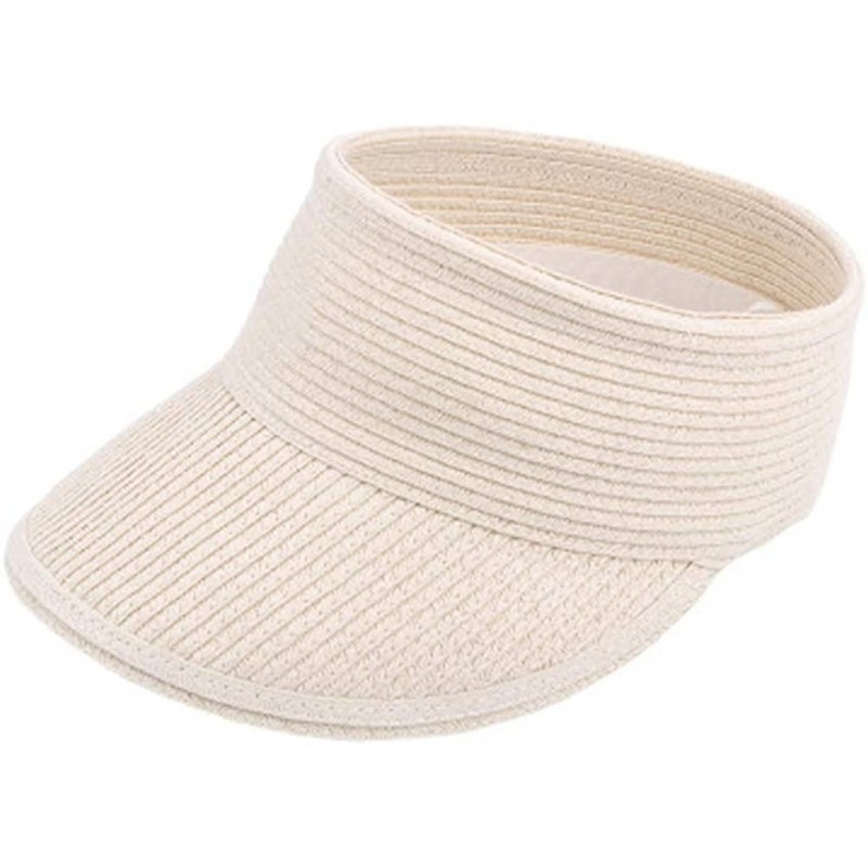 Visors Womens Sun Visor Hat- Foldable Straw Sun Hat with Cute Bowtie - Whitea - C91943I6LSS $8.00