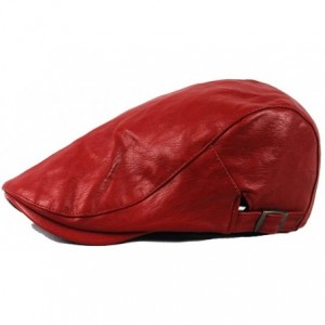 Newsboy Caps Unisex Winter Classic Trendy Vintage Leather Newsboy Cap Hunting Hat Beret Flat Cap Adjustable - Red - CL187NX0U...