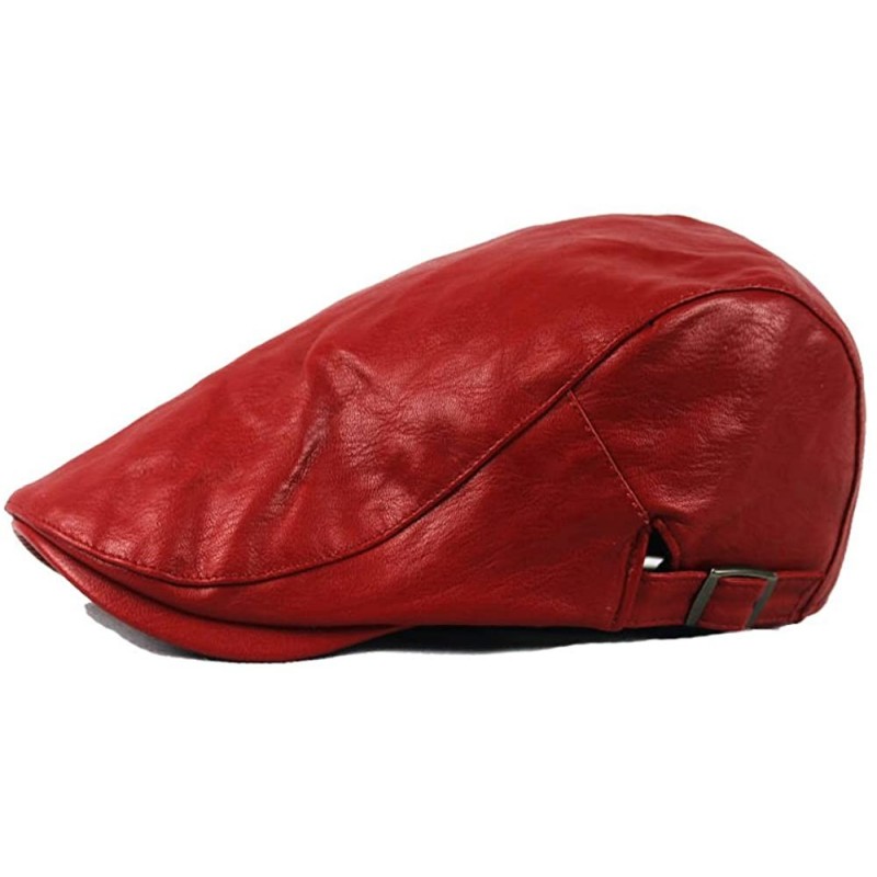 Newsboy Caps Unisex Winter Classic Trendy Vintage Leather Newsboy Cap Hunting Hat Beret Flat Cap Adjustable - Red - CL187NX0U...