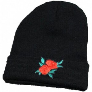 Skullies & Beanies Embroidered Rose Knit Hat Winter Ski Skullcap Top Hat Black Elastic Beanie for Men & Women - 2 - CI186G5YZ...