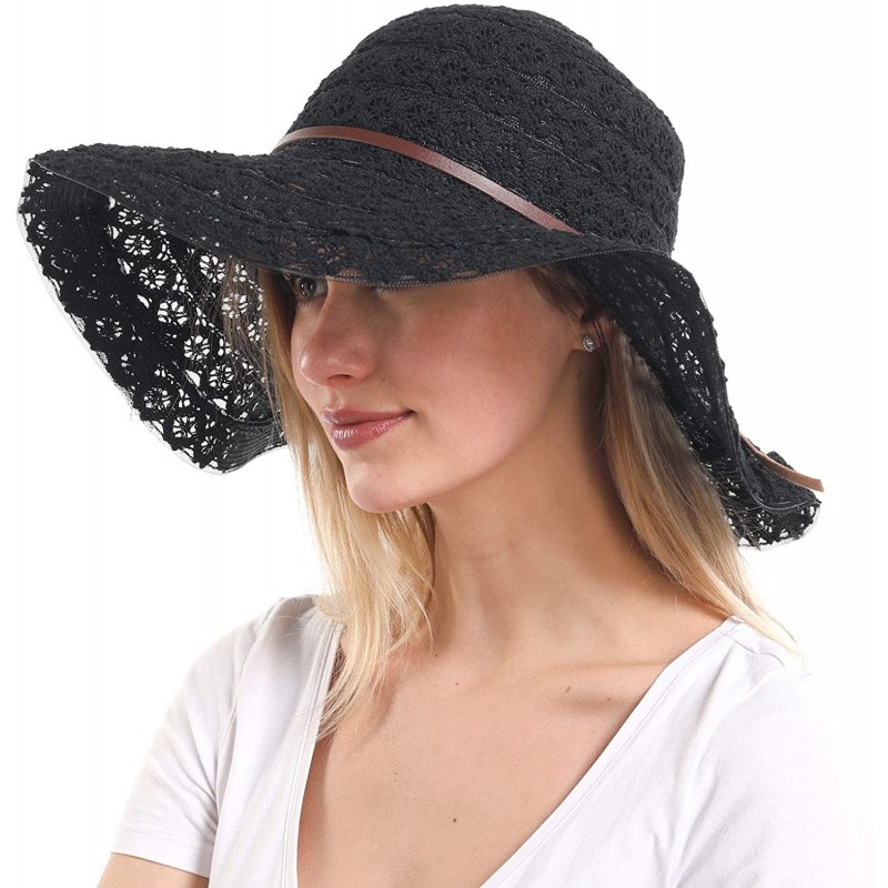 Sun Hats Womens Ladies Packable Adjustable Foldable - Black - CP196YRSANT $16.95