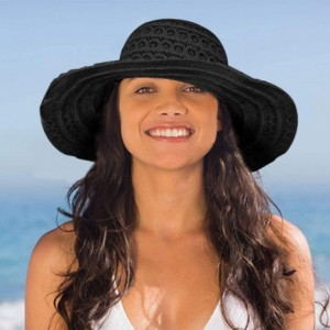 Sun Hats Womens Ladies Packable Adjustable Foldable - Black - CP196YRSANT $16.95