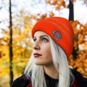 Skullies & Beanies Custom Reflective Beanie EMS Paramedic Bike Patrol Embroidery Acrylic - Neon Orange - CV18ZTTXQ6S $16.05