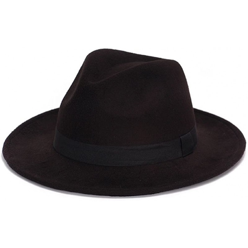 Fedoras Wide Brim Jazz Hat Women's Vintage Fedora Hats British Style - Black - C112O6C87K5 $31.83