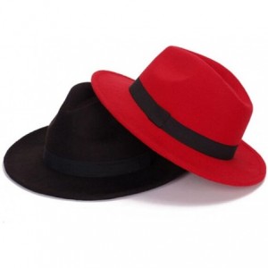 Fedoras Wide Brim Jazz Hat Women's Vintage Fedora Hats British Style - Black - C112O6C87K5 $31.83