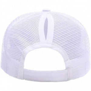 Baseball Caps Custom Women's Ponytail Mesh Adjustable Cap-100% Cotton Baseball Hat Trucker Cap - White - C218H37QD4I $13.81