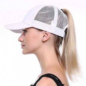 Baseball Caps Custom Women's Ponytail Mesh Adjustable Cap-100% Cotton Baseball Hat Trucker Cap - White - C218H37QD4I $13.81