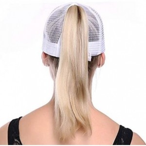 Baseball Caps Custom Women's Ponytail Mesh Adjustable Cap-100% Cotton Baseball Hat Trucker Cap - White - C218H37QD4I $13.81