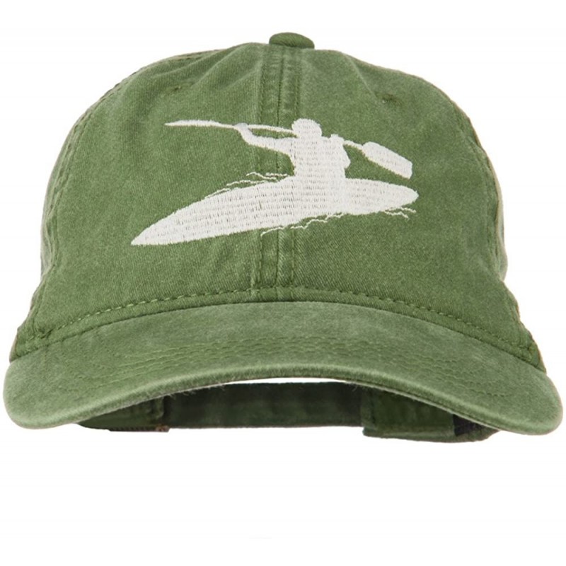 Baseball Caps Sports Kayak Embroidered Washed Dyed Cap - Olive Green - CX11ONYW69T $24.53