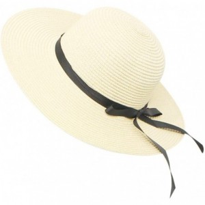 Sun Hats Large Straw Sun Hats for Women with UV Protection Wide Brim-Ladias Summer Beach Cap with Floppy - C1-white - CG18QSD...