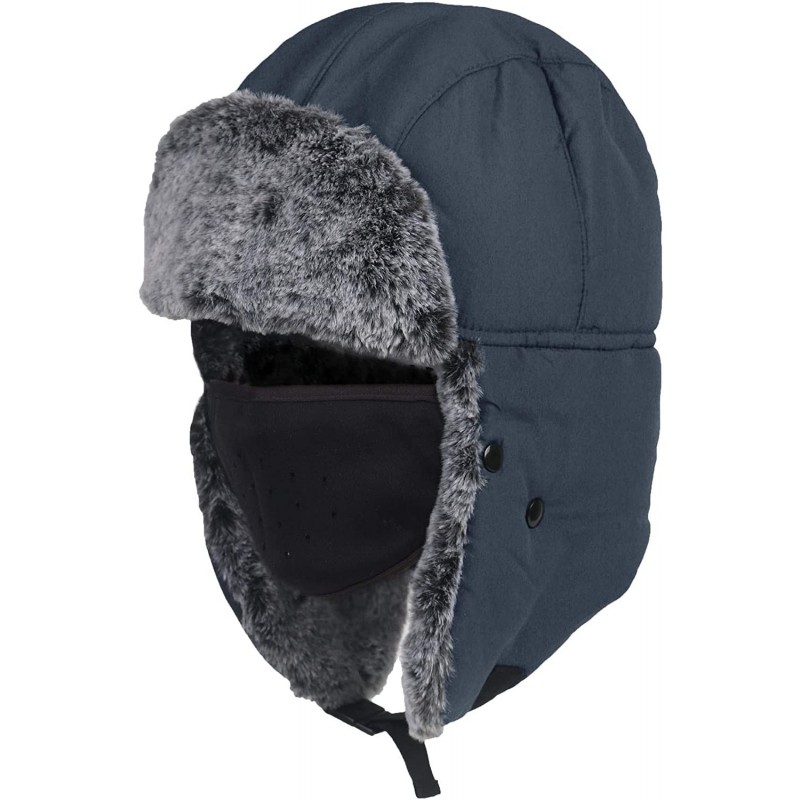 Bomber Hats Winter Warm Trapper Hat with Windproof Mask Winter Ear Flap Hat for Men Women - Dark Grey - C618M5O60S3 $17.84