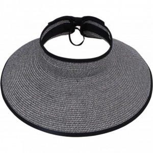 Sun Hats Women's Summer Wide Brim Roll-Up Straw Sun Visor Hat - Black-white - C712O20TK6A $27.77