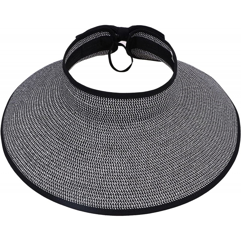 Sun Hats Women's Summer Wide Brim Roll-Up Straw Sun Visor Hat - Black-white - C712O20TK6A $16.36