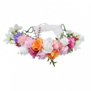 Headbands Flower Crown Bohemian Floral Headdress - Orange + White + Pink - CX18OT2Y69H $7.69