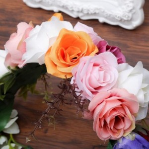 Headbands Flower Crown Bohemian Floral Headdress - Orange + White + Pink - CX18OT2Y69H $7.69