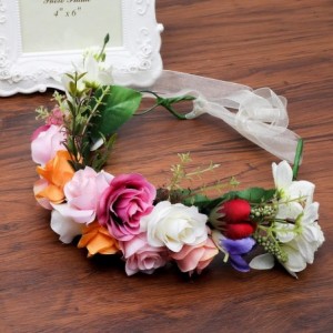 Headbands Flower Crown Bohemian Floral Headdress - Orange + White + Pink - CX18OT2Y69H $7.69