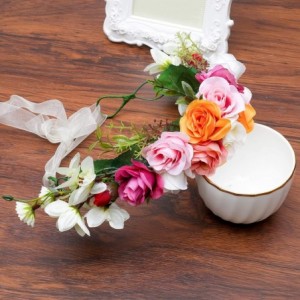 Headbands Flower Crown Bohemian Floral Headdress - Orange + White + Pink - CX18OT2Y69H $7.69