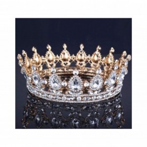 Headbands Vintage Wedding Crystal Rhinestone Crown Bridal Queen King Tiara Crowns-Gold white - Gold white - CR18WU4Z2SO $101.66