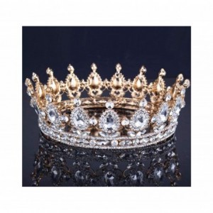 Headbands Vintage Wedding Crystal Rhinestone Crown Bridal Queen King Tiara Crowns-Gold white - Gold white - CR18WU4Z2SO $61.53