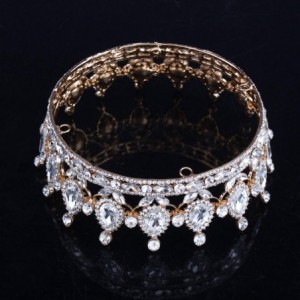 Headbands Vintage Wedding Crystal Rhinestone Crown Bridal Queen King Tiara Crowns-Gold white - Gold white - CR18WU4Z2SO $61.53