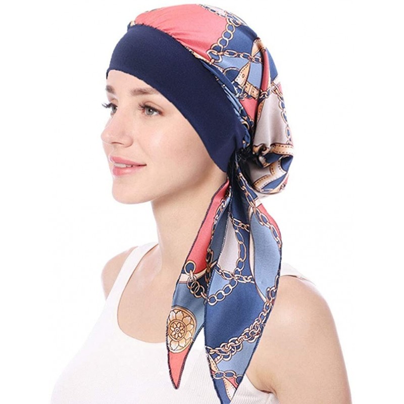 Skullies & Beanies Women Vintage Silky Turbans Head Scarf Elastic Wide Band Multifunction Printing Hat Chemo Hair Loss Cap - ...