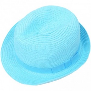 Fedoras Solid Color Paper Fedora Hat - Blue - CT118FWH5E1 $12.72