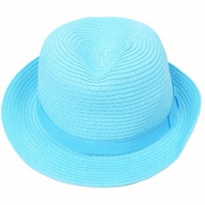 Fedoras Solid Color Paper Fedora Hat - Blue - CT118FWH5E1 $20.40