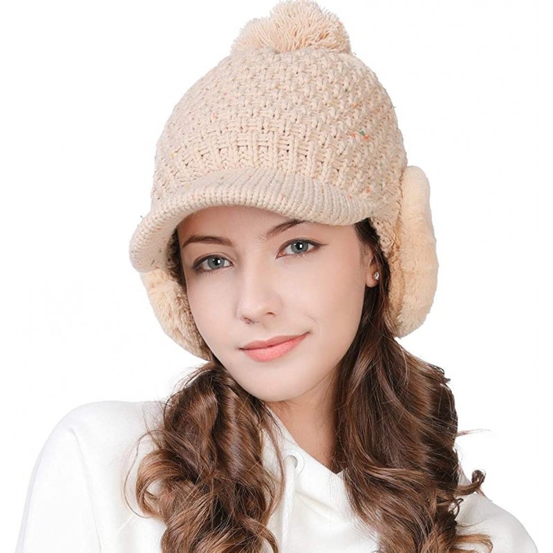 Skullies & Beanies Women's 100% Wool Knit Visor Beanie Newsboy Cap - 99722beige - CX18XK3DXWK $19.74