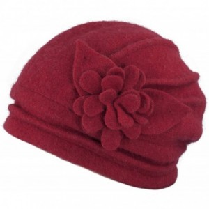 Bucket Hats Women's Elegant Flower Wool Cloche Bucket Slouch Hat - Red - C31174WWS7H $26.23